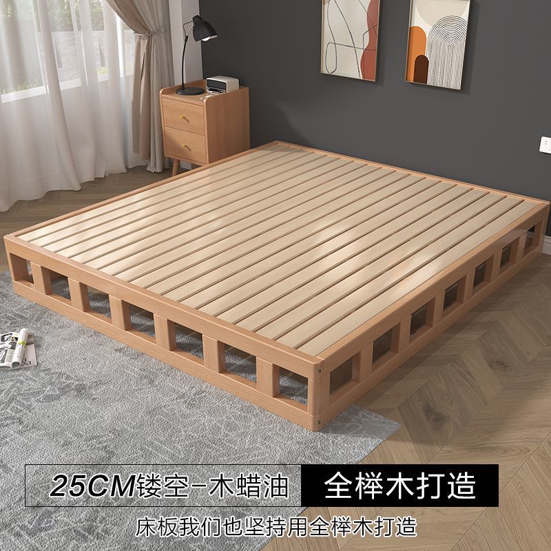 Madera de haya, cama de tatami japonesa, cama de piso, cama de madera maciza, cama sin cabezal de cama, cama doble de pino moderna y simple, cama baja image 15