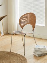 北歐家用實木餐椅復古貝殼椅簡約現代網紅輕奢太陽椅奶茶店餐椅