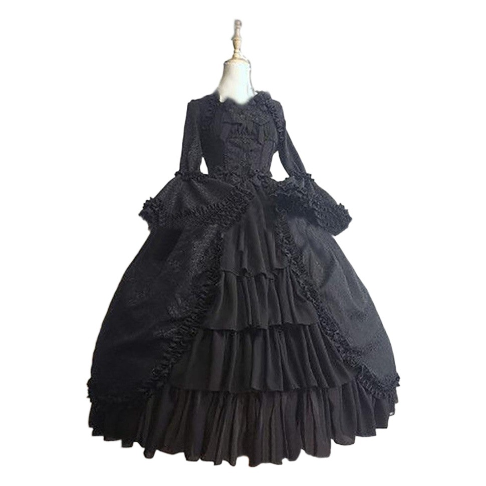 2026 European and American Medieval Retro Gothic Court Dress Square Neck Waist-Cinching Patchwork Bow Dress