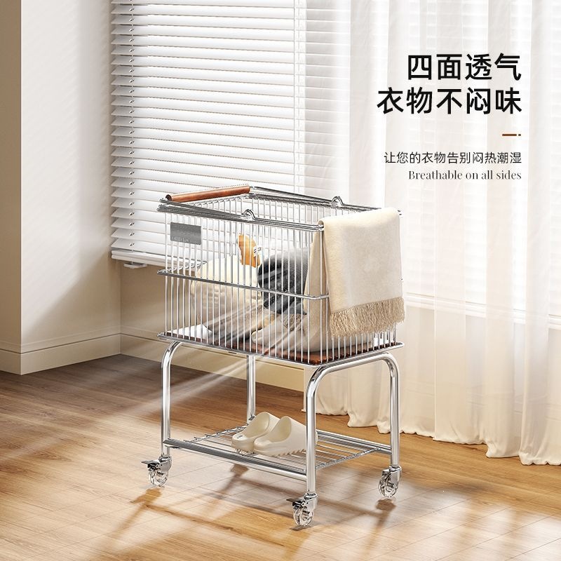 中古脏衣篮可移动带轮卧室卫生间收纳家用双层手推收纳置物架产品实拍图
