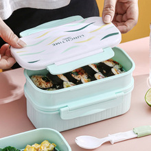 新款日式双层饭盒塑料密封学生饭盒 保温两层微波炉午餐保鲜饭盒