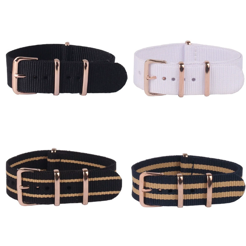 Черный nato нейлоновый холст ремешок 18 20 22mm мужской открытый спорт замена dw водяной призрак розовая золотая пряжка