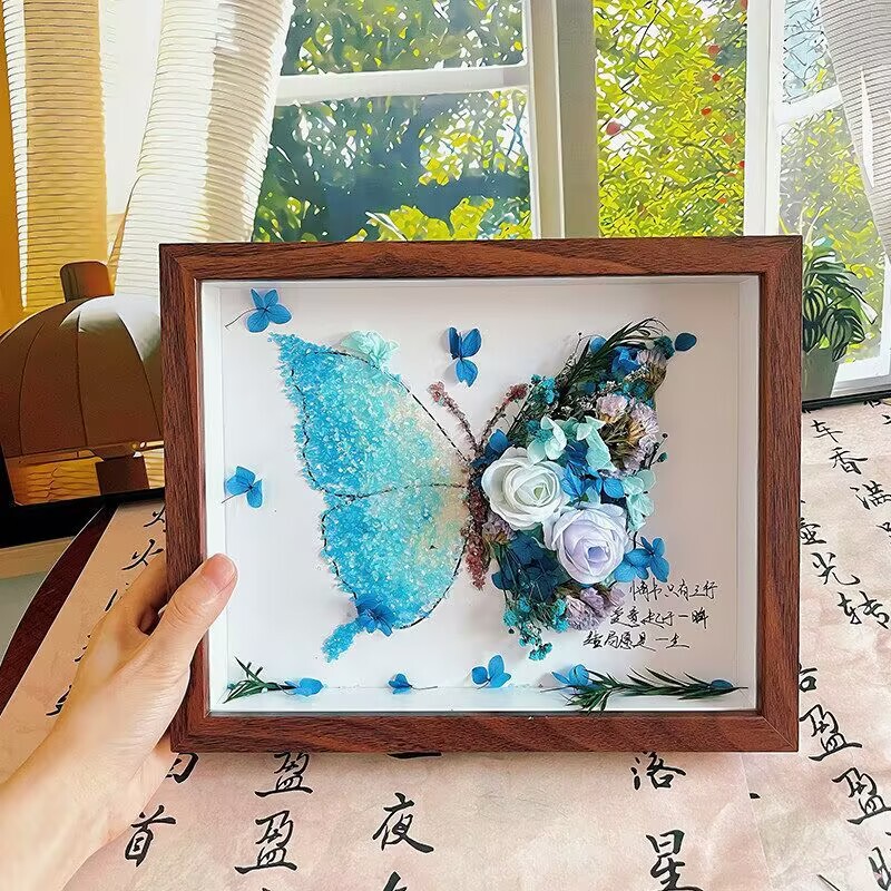 Creative DIY Butterfly Preserved Flower Photo Frame Material Kit, Hollow 3D Photo Frame Butterfly Painting, Gift for Friends