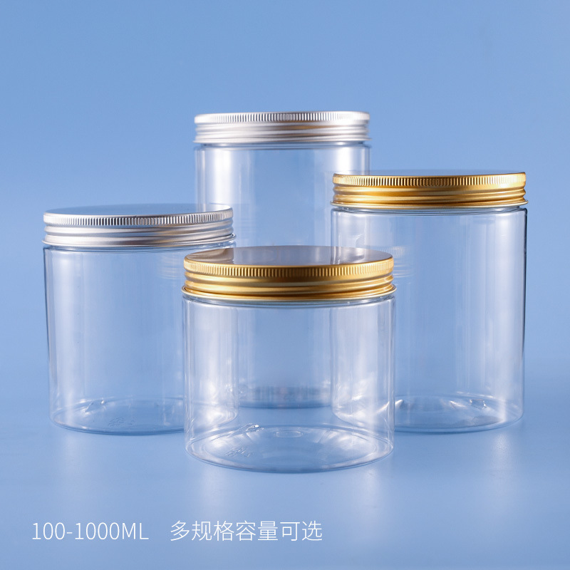 Factory direct sale 89 teeth 500ml aluminum lid transparent wide-mouth bottle 300ml cream cream jar pet cream plastic jar