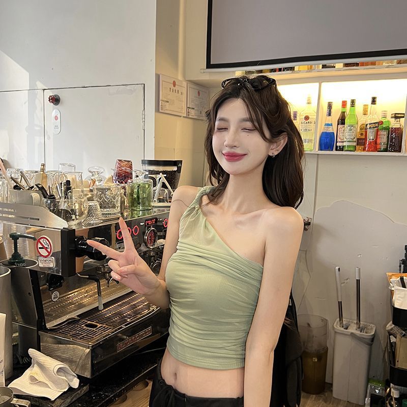 New Design Sense Twisted Shoulder Mesh Strap Outer Wear Slim Fit Tube Top Slim Look Korean Style Summer Vest