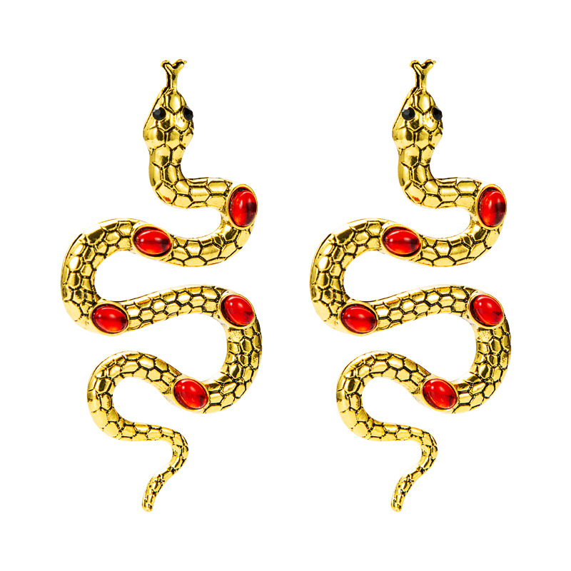 Punk Style Metal Snake-shaped Winding Inlaid Gemstone Earrings display picture 7