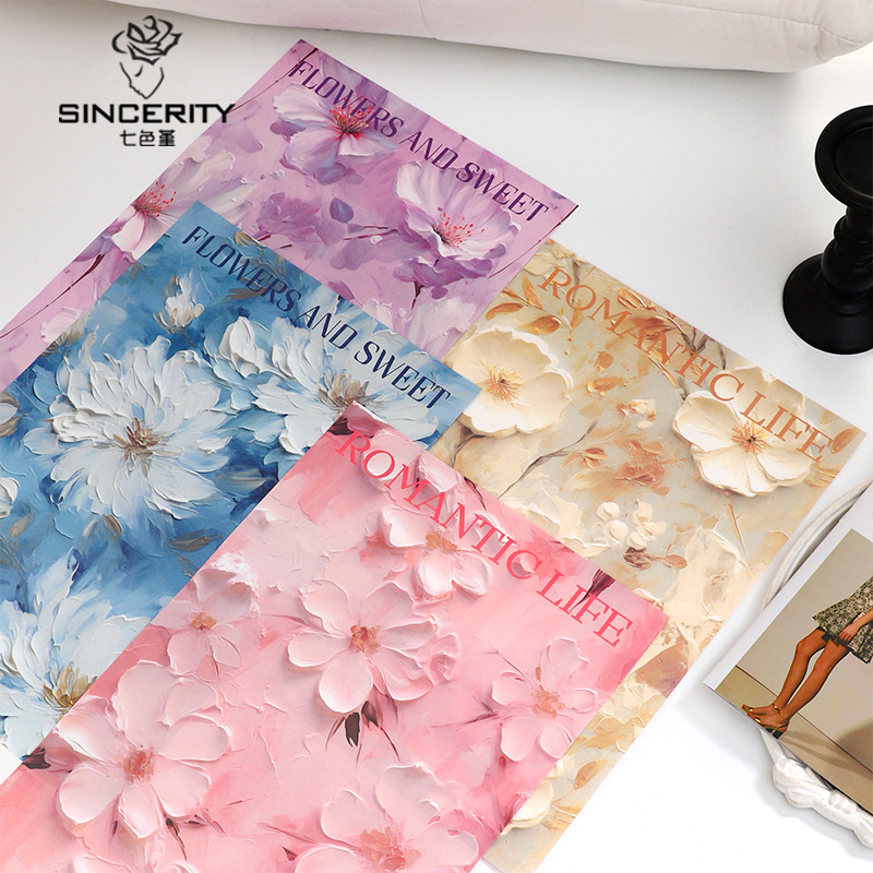 Papel de embalaje de pintura al óleo con textura 3D de siete colores, embalaje de regalo hecho a mano de bricolaje, floristería, floristería, papel de embalaje de flores