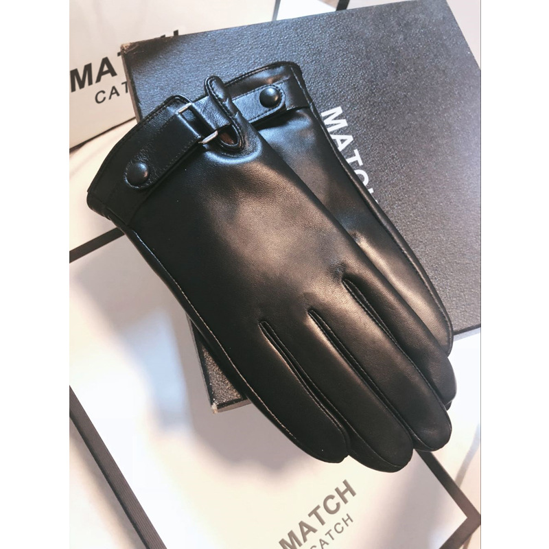 Guantes térmicos de piel de oveja para hombre Otoño e Invierno forrados de vellón engrosados a prueba de frío al aire libre motocicleta guantes de pantalla táctil