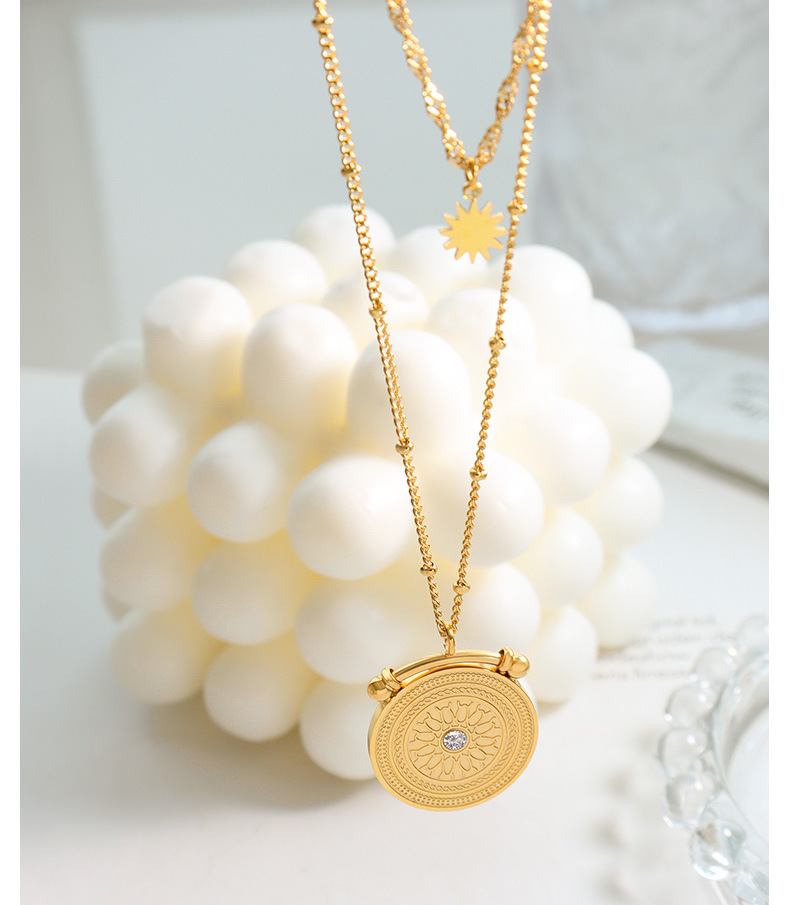 Ethnic Style Round Titanium Steel Inlay Rhinestones Layered Necklaces 1 Piece