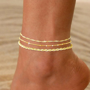 European and American Cross-border Jewelry Fashion Beach Holiday Twist Chain Stacked Anklet Women's Simple Multi-layer Twisted Chain Anklet