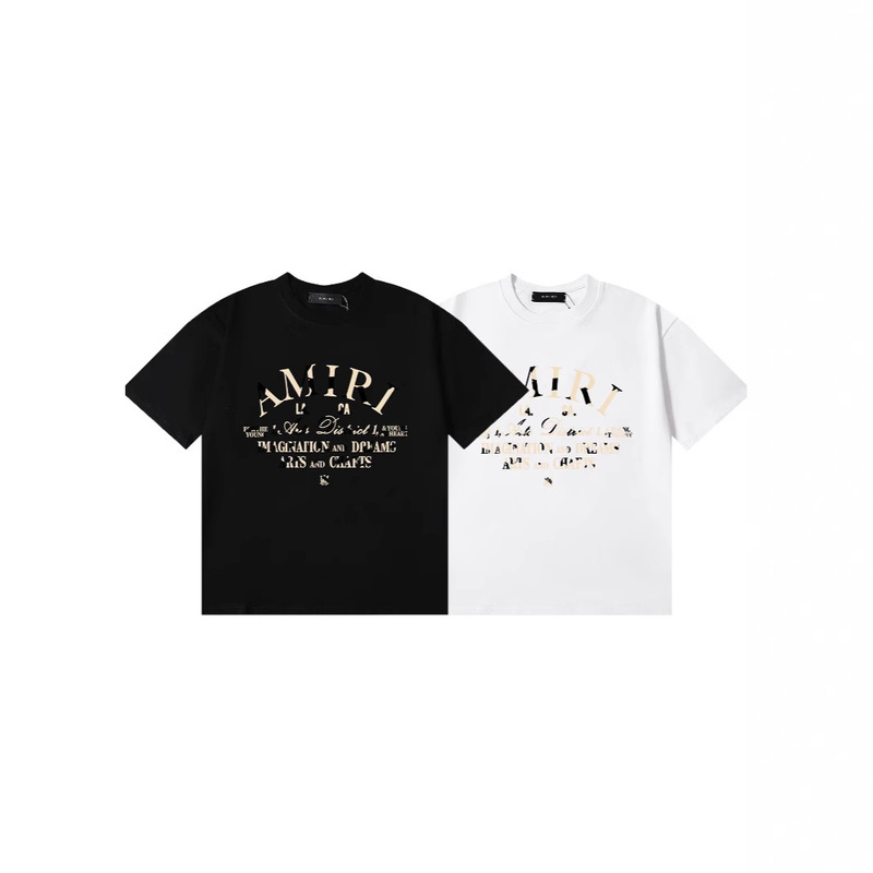Foreign Trade American Fashion Amiri Amiri Camouflage Slogan Printed High Weight Double Yarn Pure Cotton Casual Loose Short-Sleeved T-Shirt