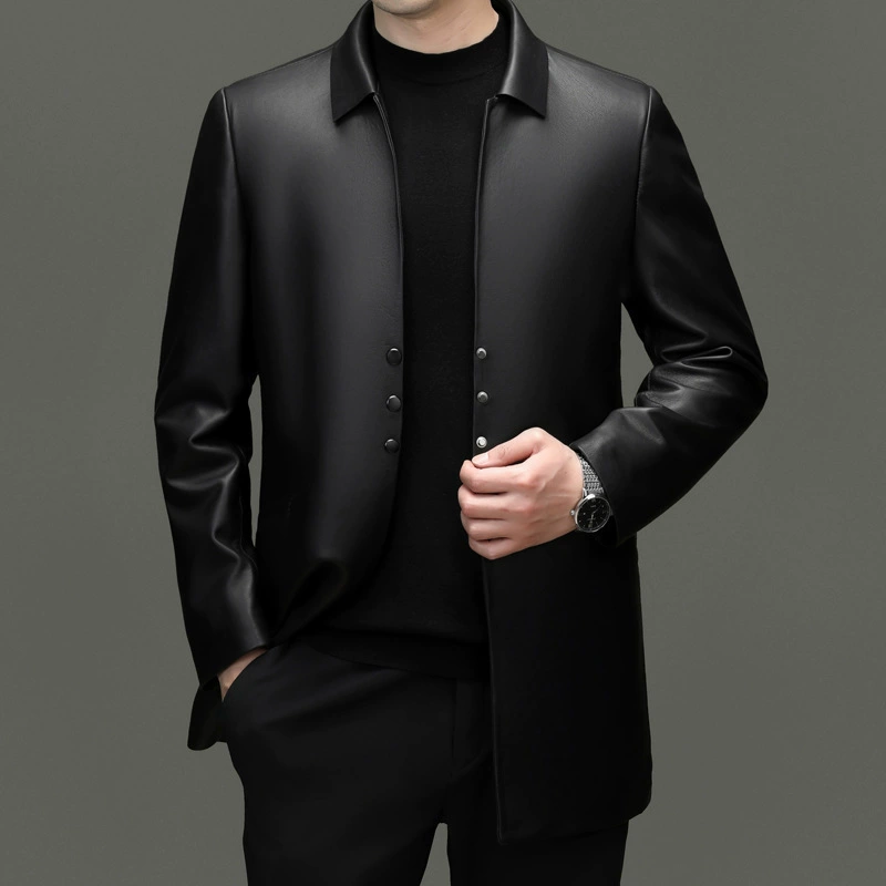 BG1951 new Haining genuine leather leather jacket men's top layer sheepskin mid-length leather windbreaker lapel jacket coat