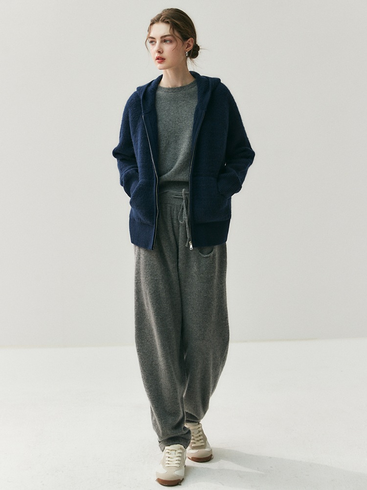 Cashmere trousers for leisure, woolen flashlight, high waist, loose fit