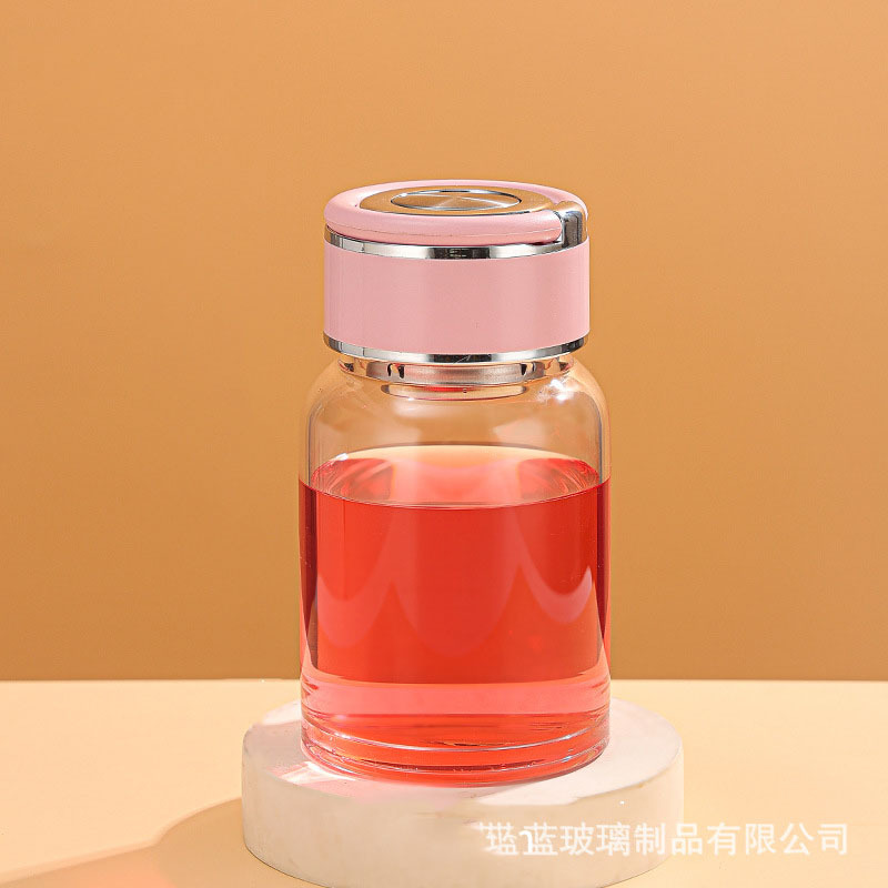 simple and portable borosilicate glass water cup with lifting ring glass chubby cup high temperature resistant ladies outdoor drinking glass wholesale