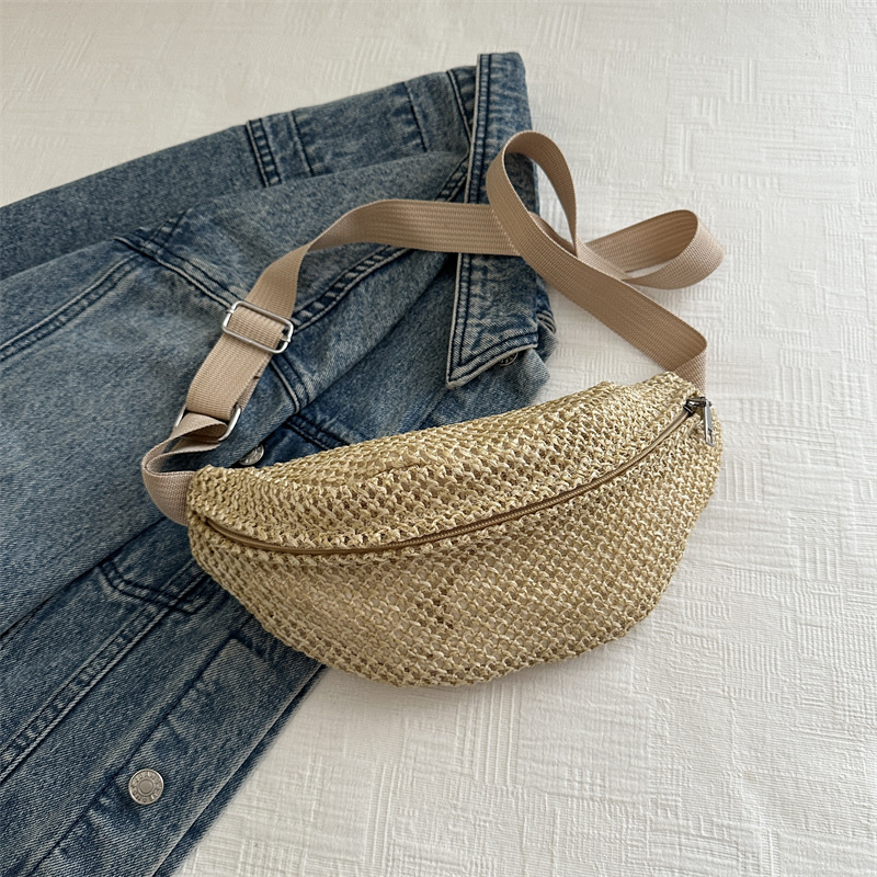 Bolsa de vacaciones de playa de tejido para mujeres 2024 nuevo hombro ocio de verano versátil bolsa de pecho de paja para chicas de playa