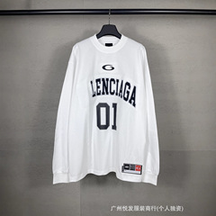 巴黎高版本SS25新款B家联名篮球01球服绣花印花宽松休闲长袖T恤
