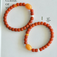 天然南红玛瑙直切老型桶珠手串单圈满肉绿松蜜蜡男女款高端文玩