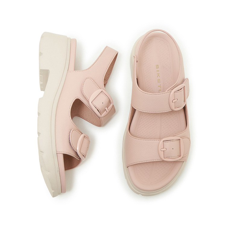 Sandal nữ quai ngang khóa kim loại đế xuồng cao gót 9 cm — màu đen, màu hồng, màu mơ chi tiết 32