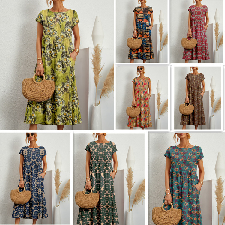 2024 cross-border foreign trade Europe and the United States new fashion ladies loose cotton sleeveless round neck printing summer dress 2024 cross-border foreign trade Europe and the United States new fashion ladies loose cotton sleeveless round neck printing summer dress