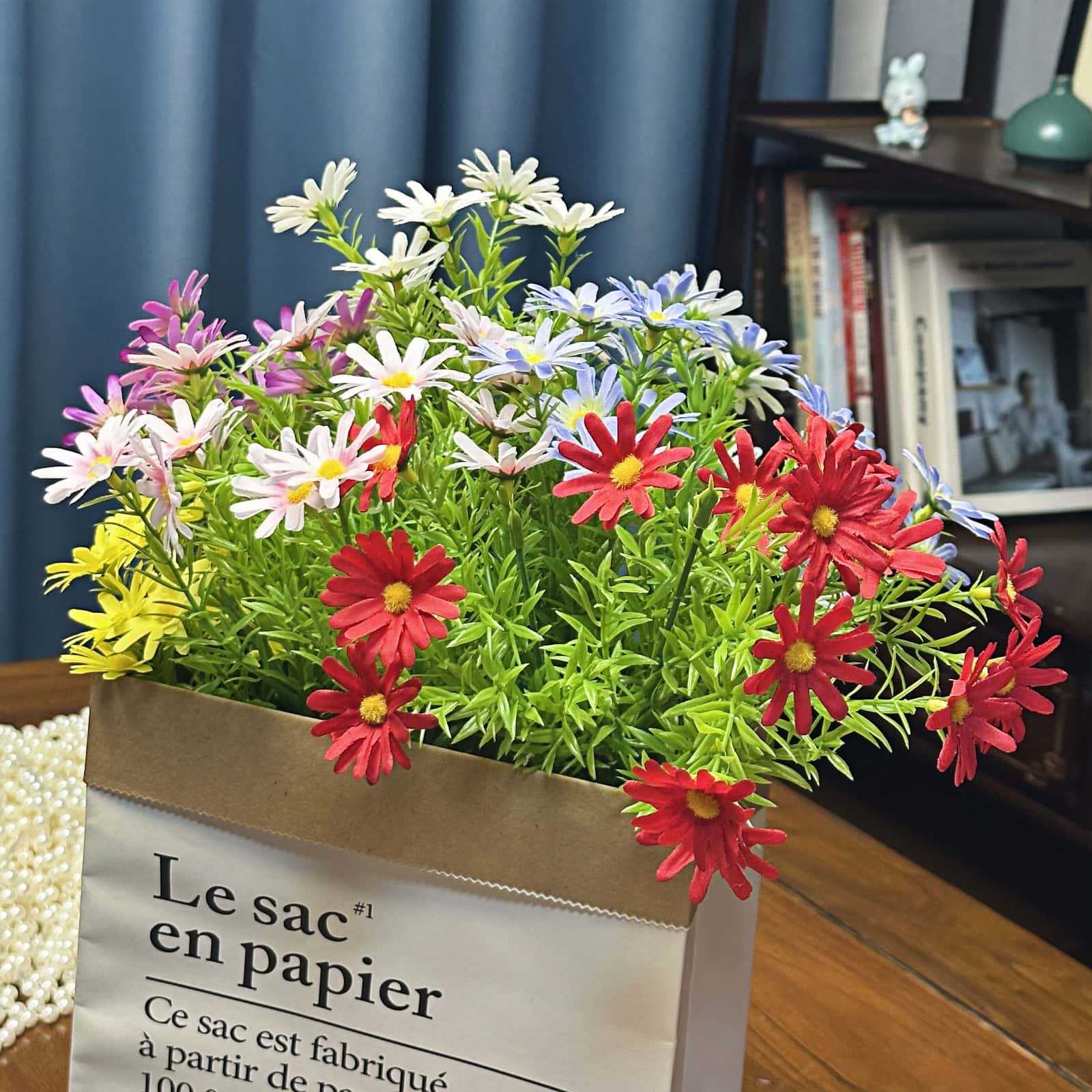 Simulación de 15 pequeños ramos de margaritas boda decoración de la escena del hogar ventana caja de flores manzanilla decoración de flores falsas al por mayor