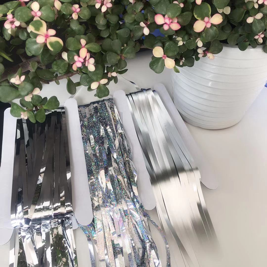 跨境流苏雨丝帘生日派对室内装饰订婚场景布置镭射雨丝门帘背景墙