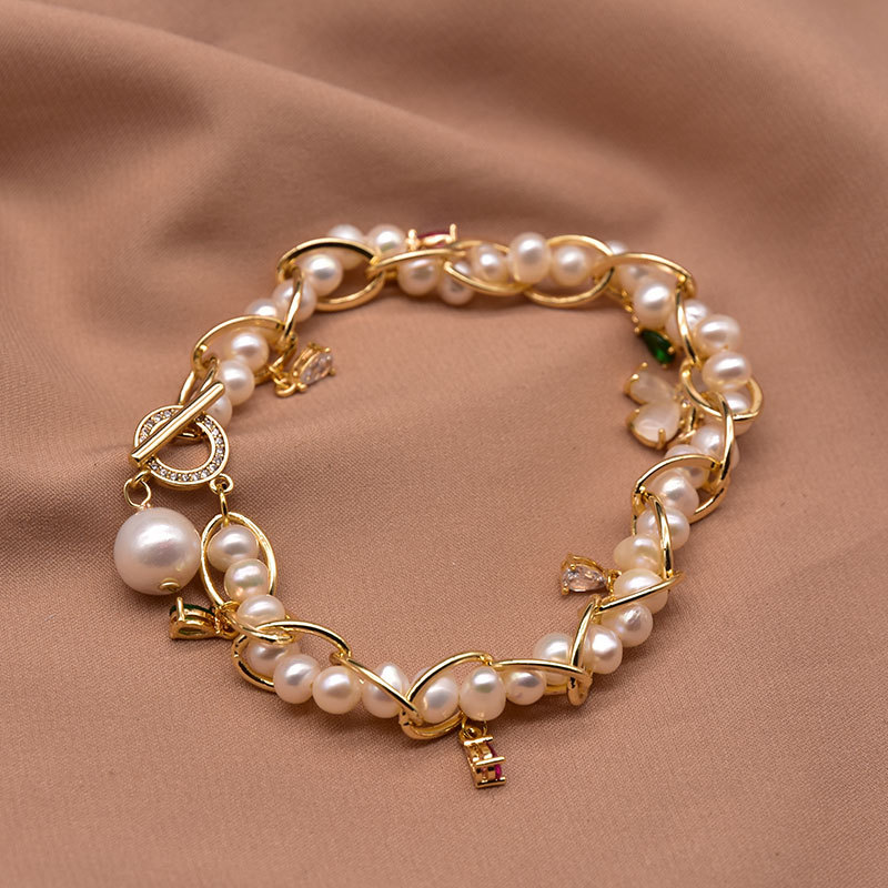 XlentAg pulsera de perlas de agua dulce natural mujer moda europea y americana personalidad original hecha a mano joyas de perlas