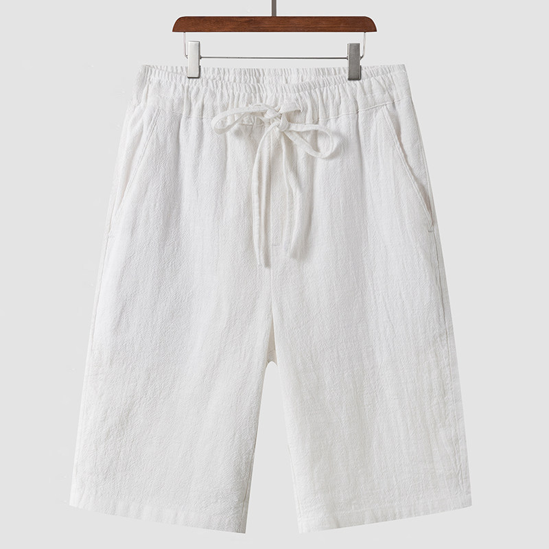 Linen Pants Men's Summer Loose Five-Point Pants Casual Shorts White Harem Pants Cotton and Linen Carrot Pants Men's Five-Point Pants