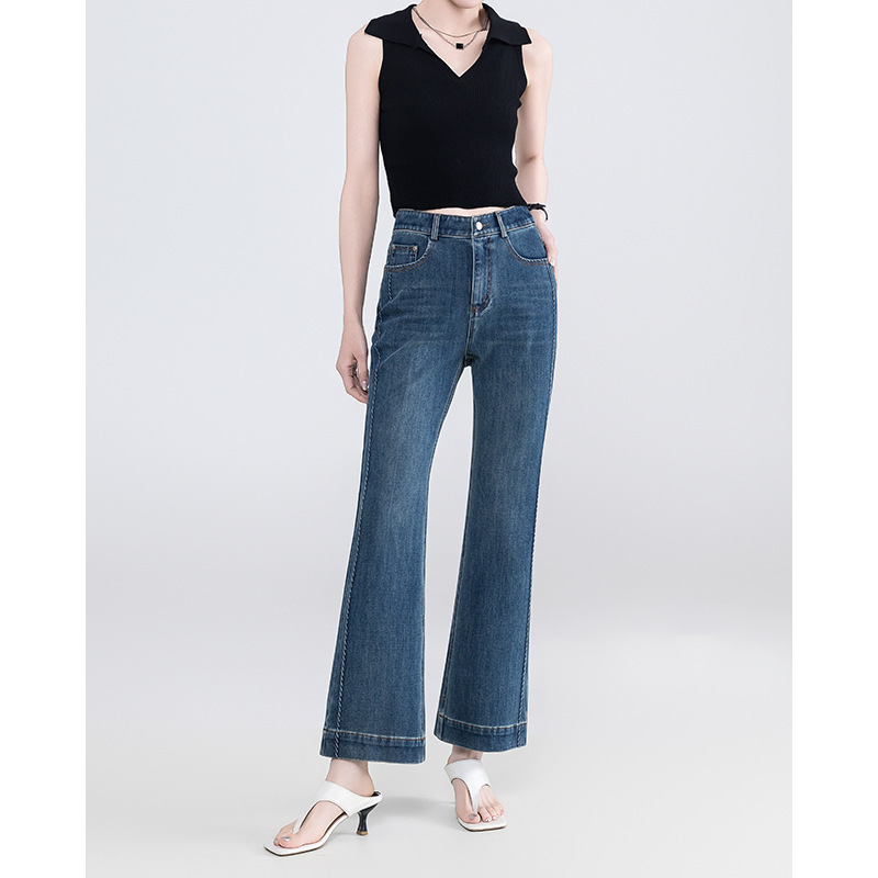Wang fried version of four-sided elastic micro-blared jeans women's 2025 new high waist elastic slim small flared pants