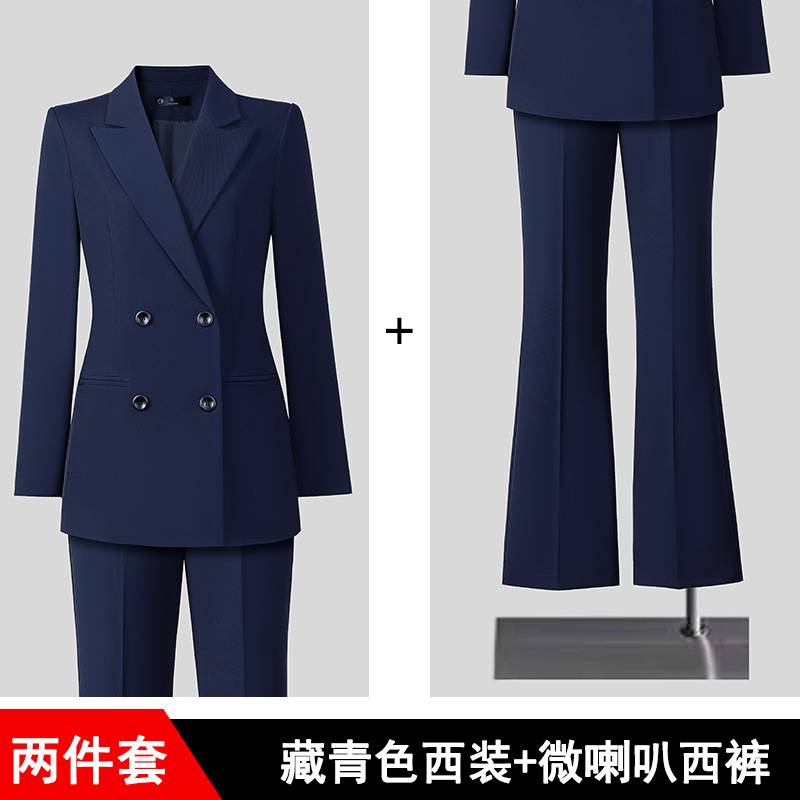 Navy blue suit + bootcut pants