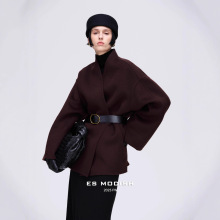 ES MODISH 冬季新品时尚简约羊毛大衣小个子纯色呢子外套  配腰带
