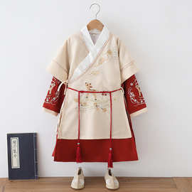 新款秋款男童节日表演唐装古风汉服福禄双全长袍拍照班服