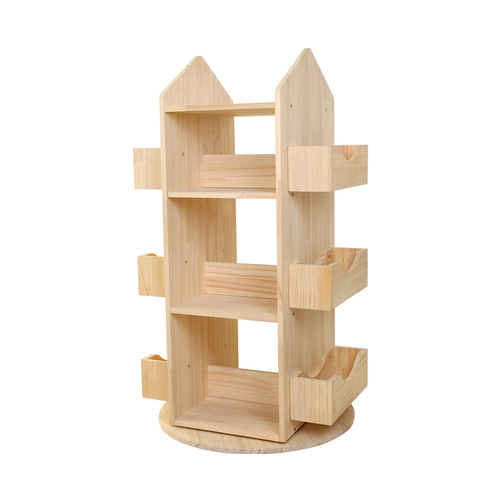 Child Rotating Bookshelf 360 Degrees Bookcase, Moveable Solid Wood Eco-Friendly Student Book Picture Book Storage Rack