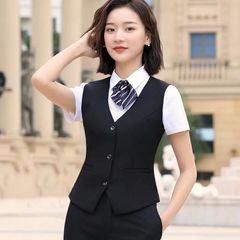 女性のベストの新型の職業の服装の2023年と秋の韓国版の修身の馬は作業服のベストの工装の銀行の肩の女性を挟みます。