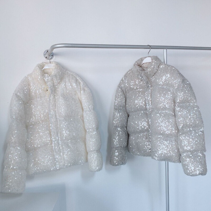 Autumn and Winter New Women's Clothing Heavy Industry Sequins Shiny Bread Down Jacket Coat