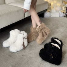 洋气白色厚底羊羔卷毛毛鞋女冬2023新款加绒保暖羊毛一体雪地短靴