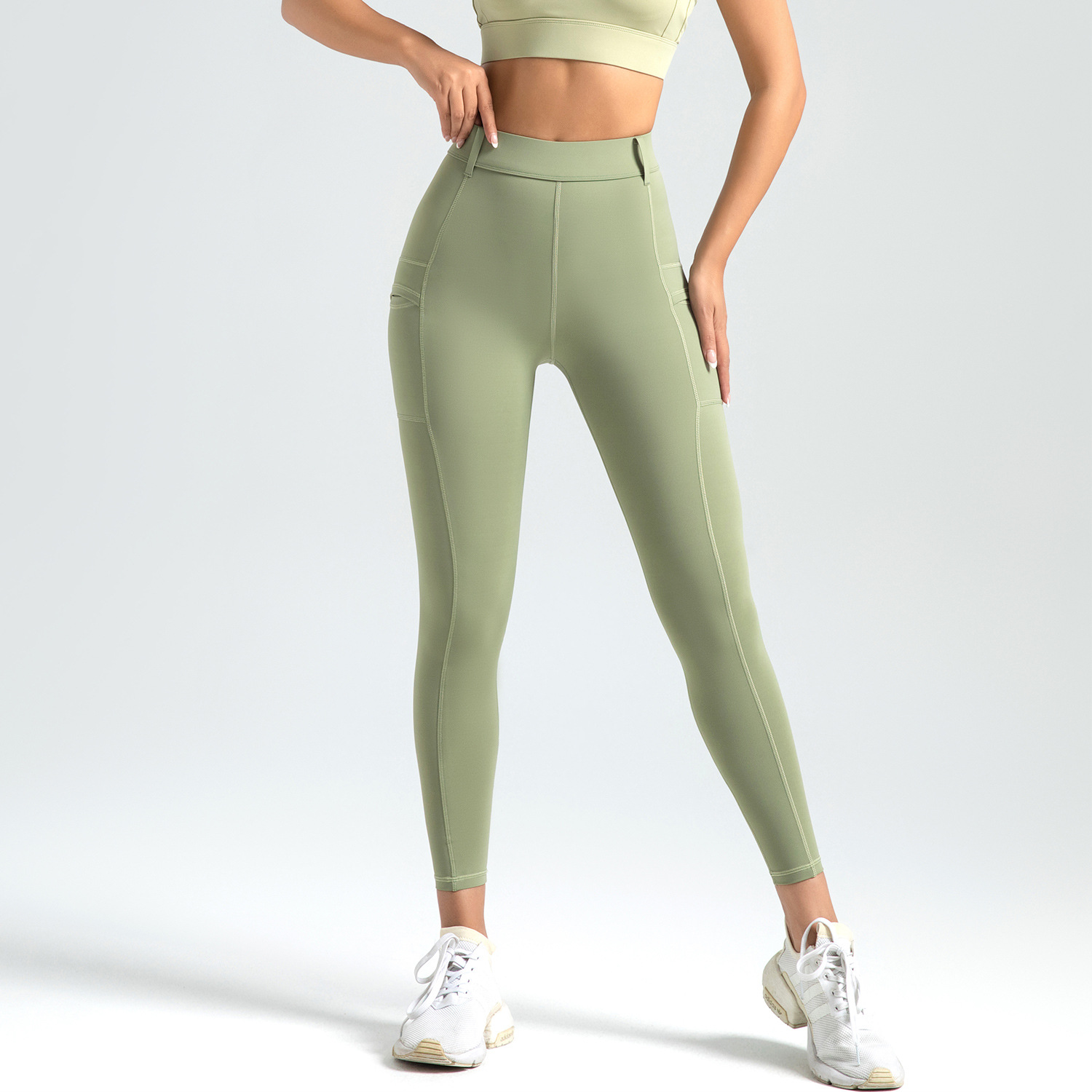 Pantalones de locomotora de zona especial transfronteriza cintura alta caderas delgadas bolsillos laterales anti-reducción de alta elasticidad desnudos