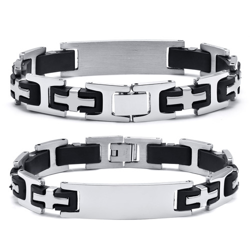 Titanium steel foreign trade accessories silicone stainless steel curved bracelet men's hand accessories can be engraved wholesale BR-143