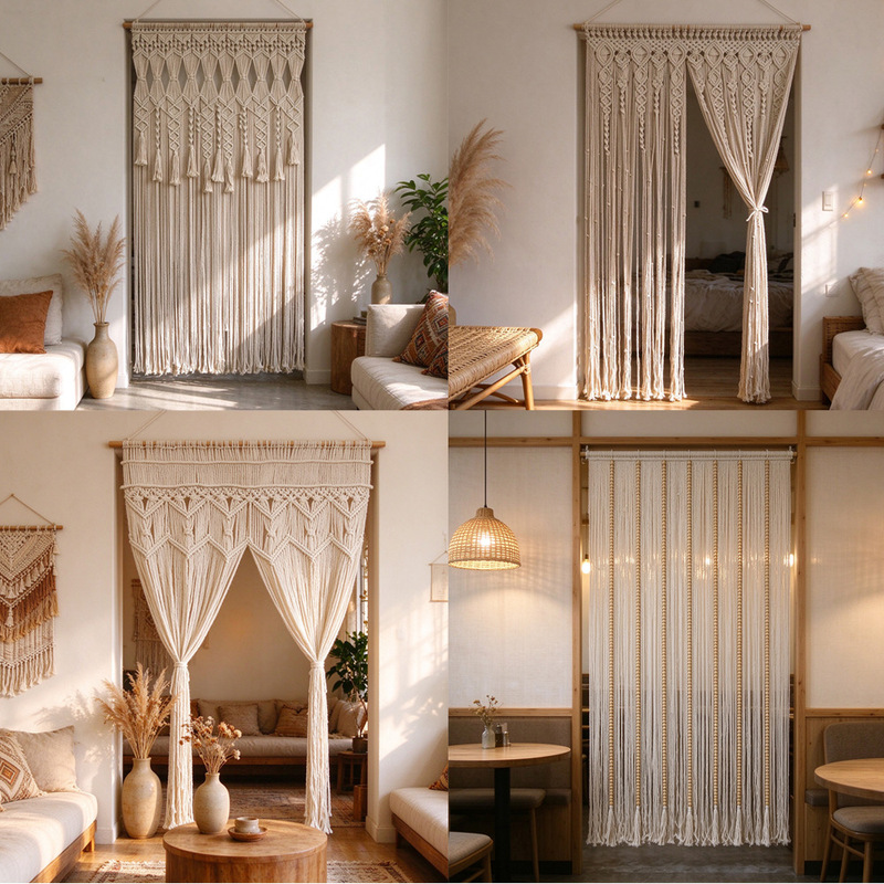 Manufacturer's Supply Can Be Customized: Cotton Rope Hand-Woven Tapestry Door Curtain Home Decoration Nordic Curtains Bohemian Style