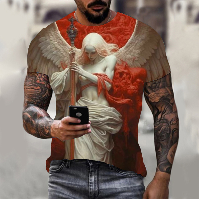 メンズ3Dデジタルゴールデン元記号パターンラウンドネックと半袖tシャツ、夏カジュアルファッションファッション|undefined