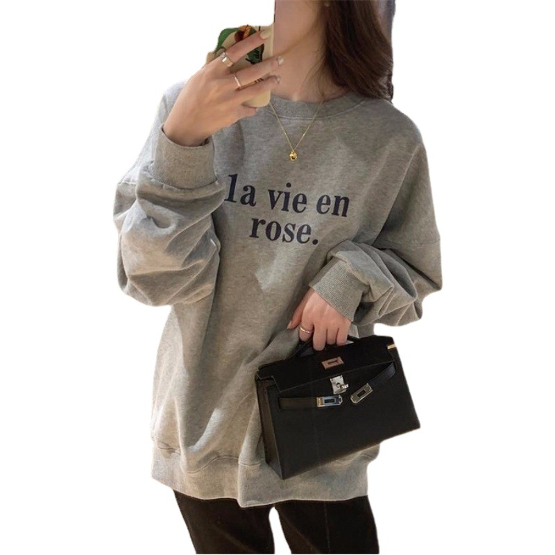 Sudadera Holgada con Estampado de Letras, Estilo Coreano, Otoño 2025, para Mujer, Manga Larga, Informal, para Estudiantes, a la Moda