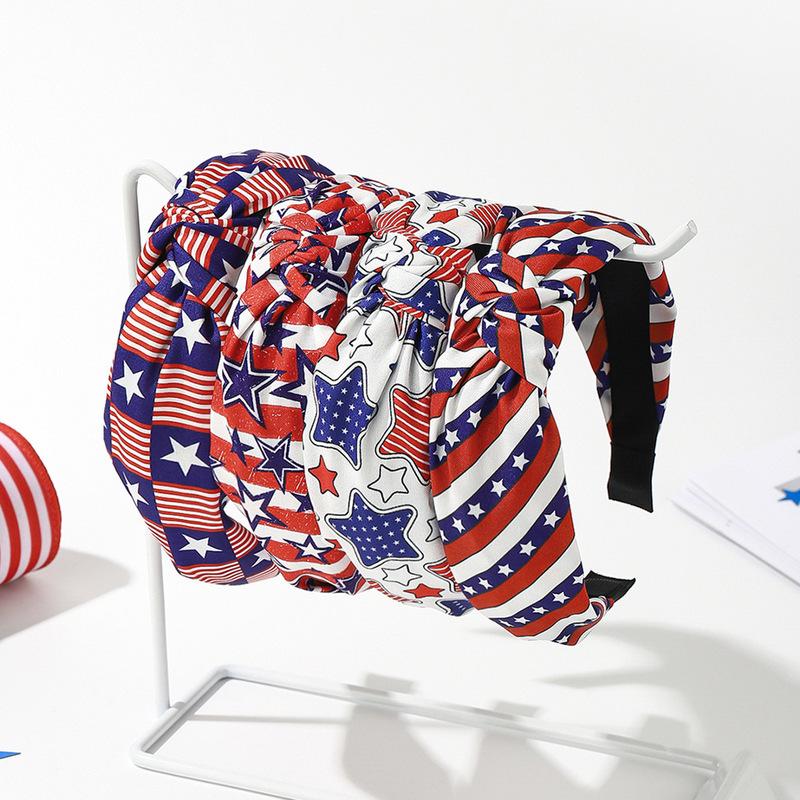 American Flag Independence Day Star Element Retro Knotted Headband Sweat-Absorbent Yoga Running Sports Hairband Headband