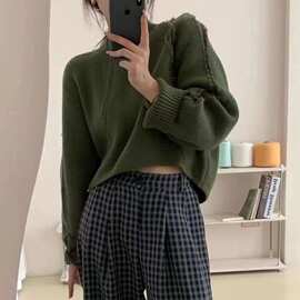设计感时髦拉链开衫针织毛衣女洋气短款辣妹小立领外套显瘦秋冬潮
