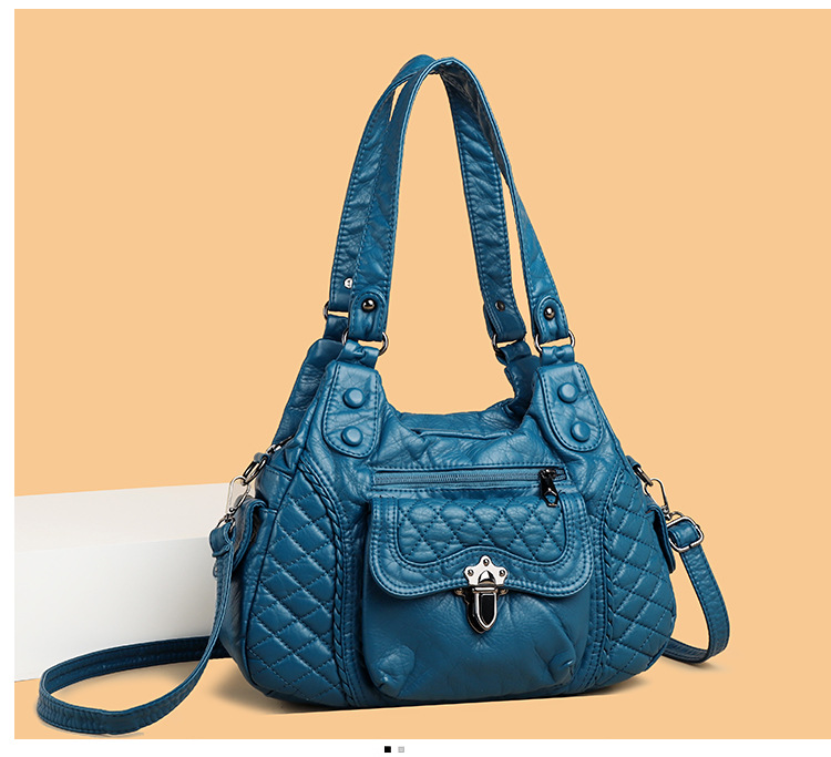 2023 New Mom Commuting Large Capacity tote handbag, washed leather pu women's bag, polyester single-shoulder bag undefined