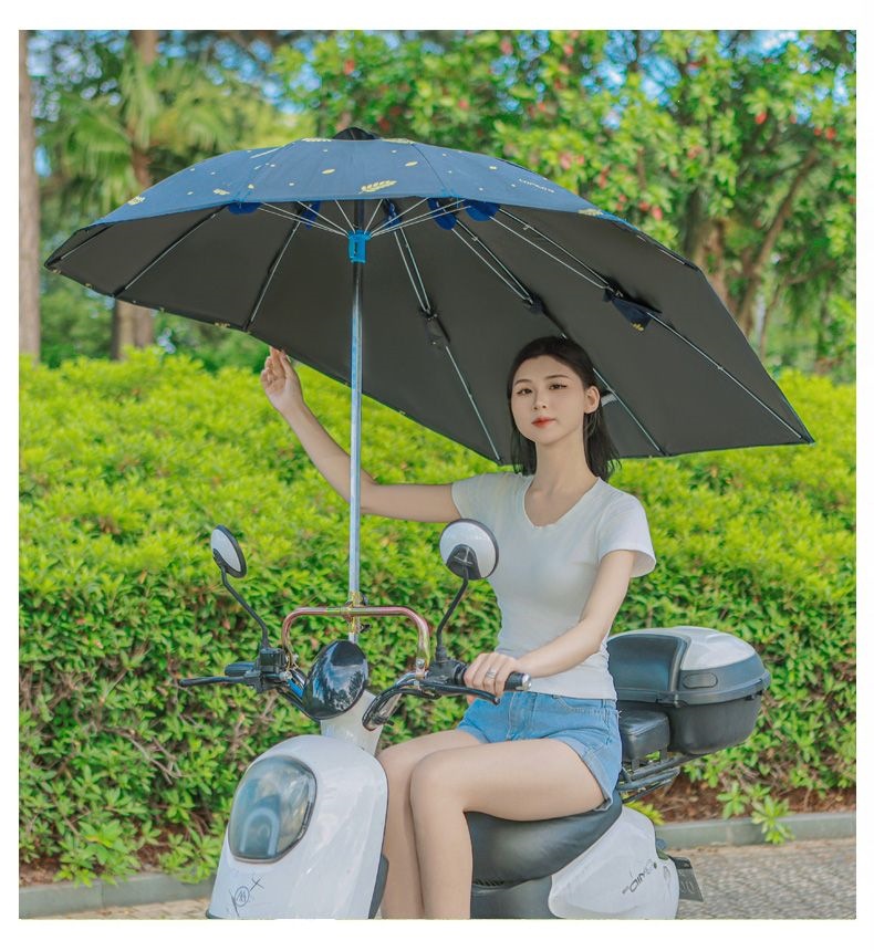 Motorcycle umbrella, electric scooter quick-release sunshade, sun and rain canopy, thickened and foldable, windproof and rainproof