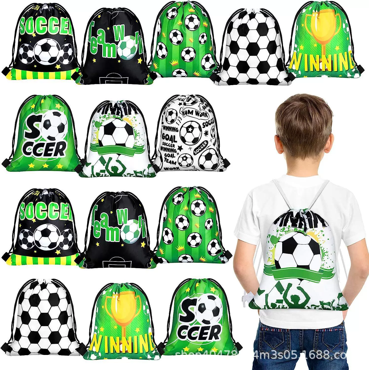 足球束口袋  足球儿童生日派对抽绳双肩背包袋便携收纳袋跨境新款