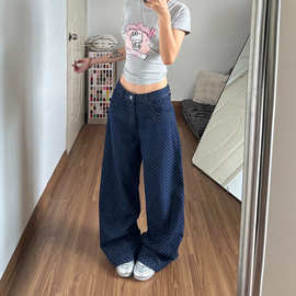 美式松弛日常波点牛仔裤女2026夏季新款设计感休闲裤弯刀阔腿裤子
