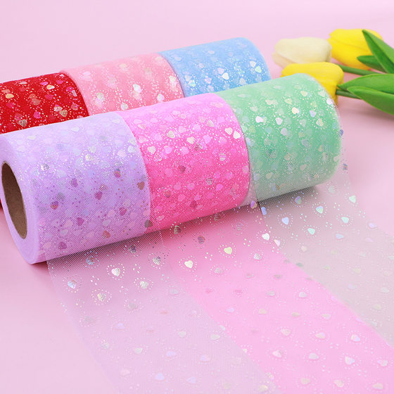 6cm wide 25 yards/roll magic color small love mesh Ribbon gift packaging bow mesh roll shoe flower decoration