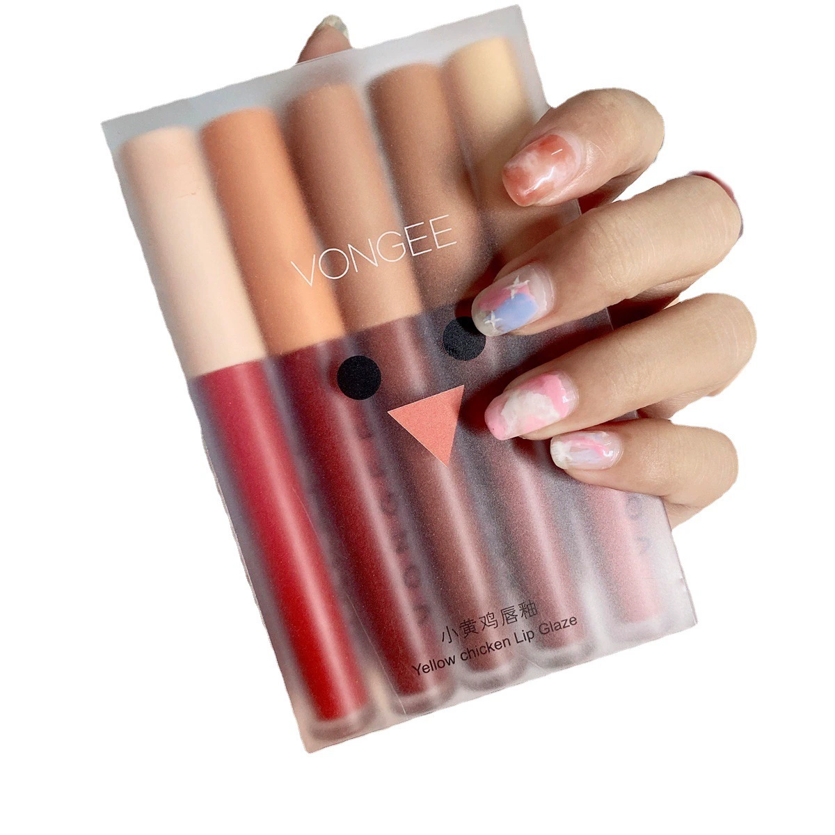 Matte Lip Gloss Set (VONGEE) Little Black Bear, Translucent Shading, 6-piece Compact Kit
