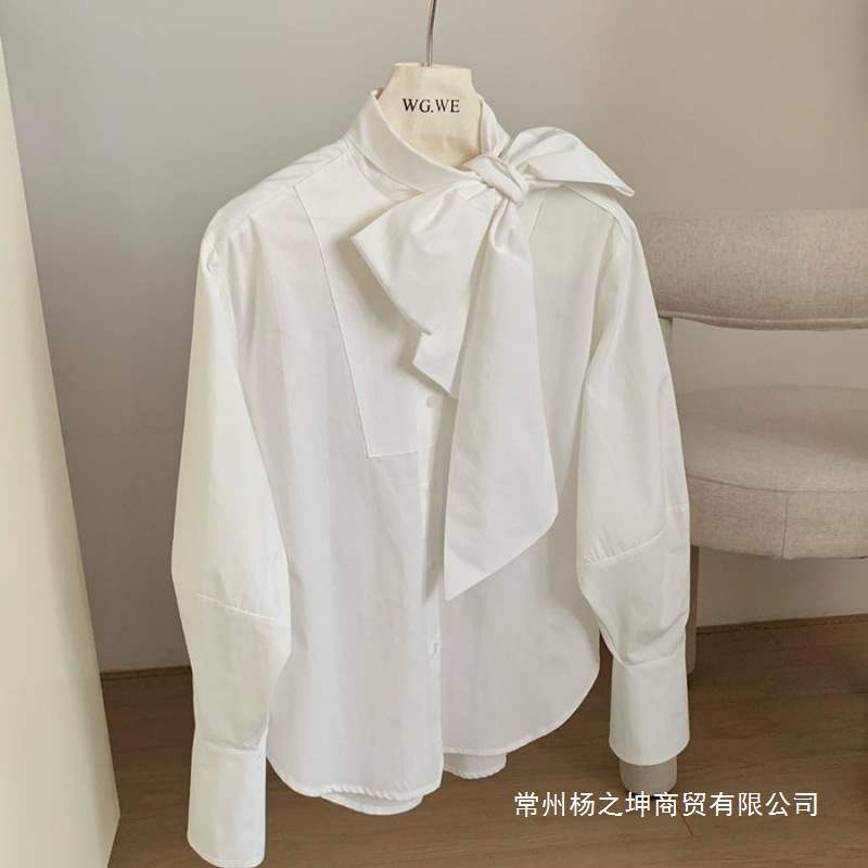 Elegant design white shirt with bow