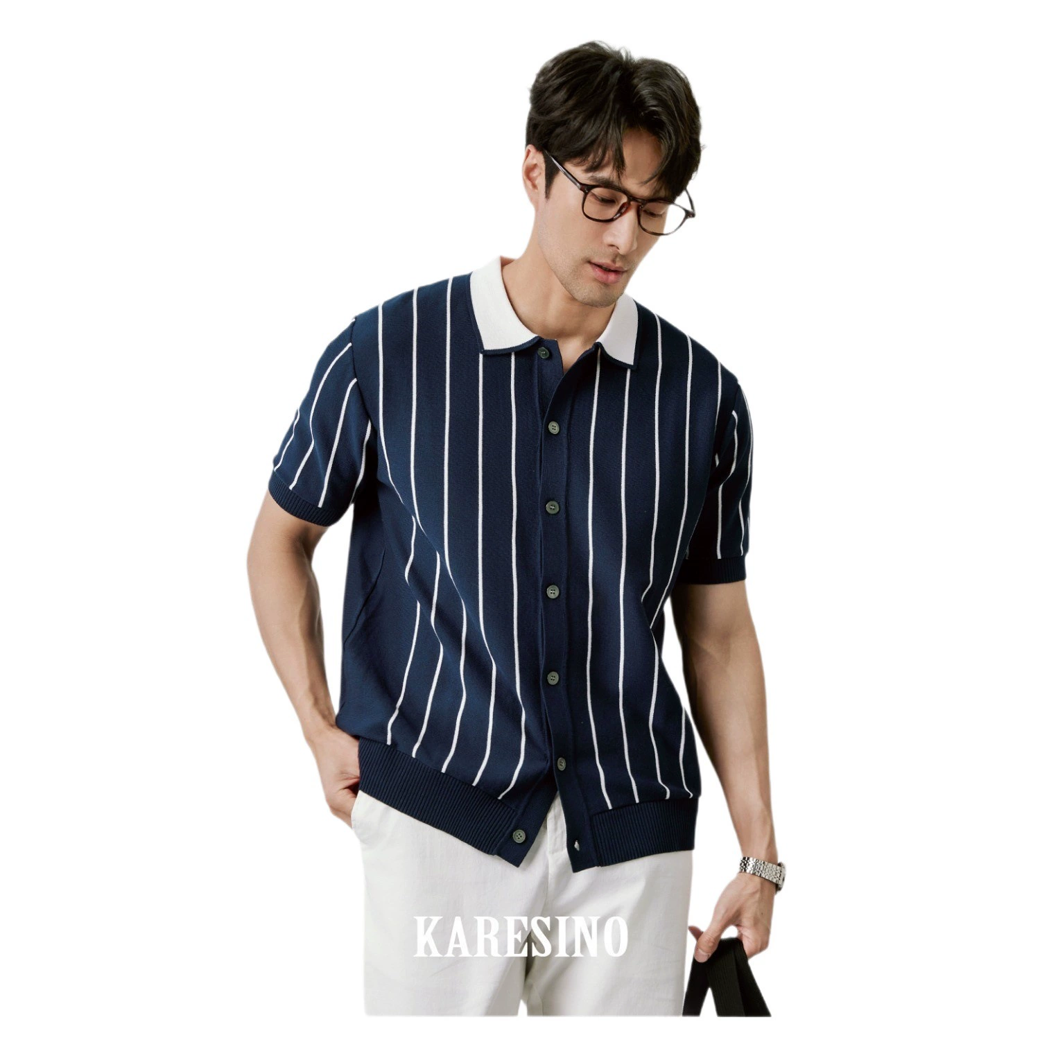 Летняя тонкая вязаная модная трендовая универсальная повседневная футболка с коротким рукавом, slim fit
